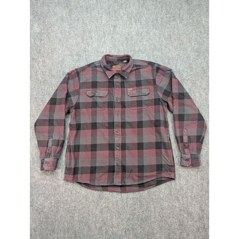 Orvis Mens Shacket XL Flannel Shirt Button Up Plaid Maroon Gray Casual Outdoorsy - Picture 1 of 8